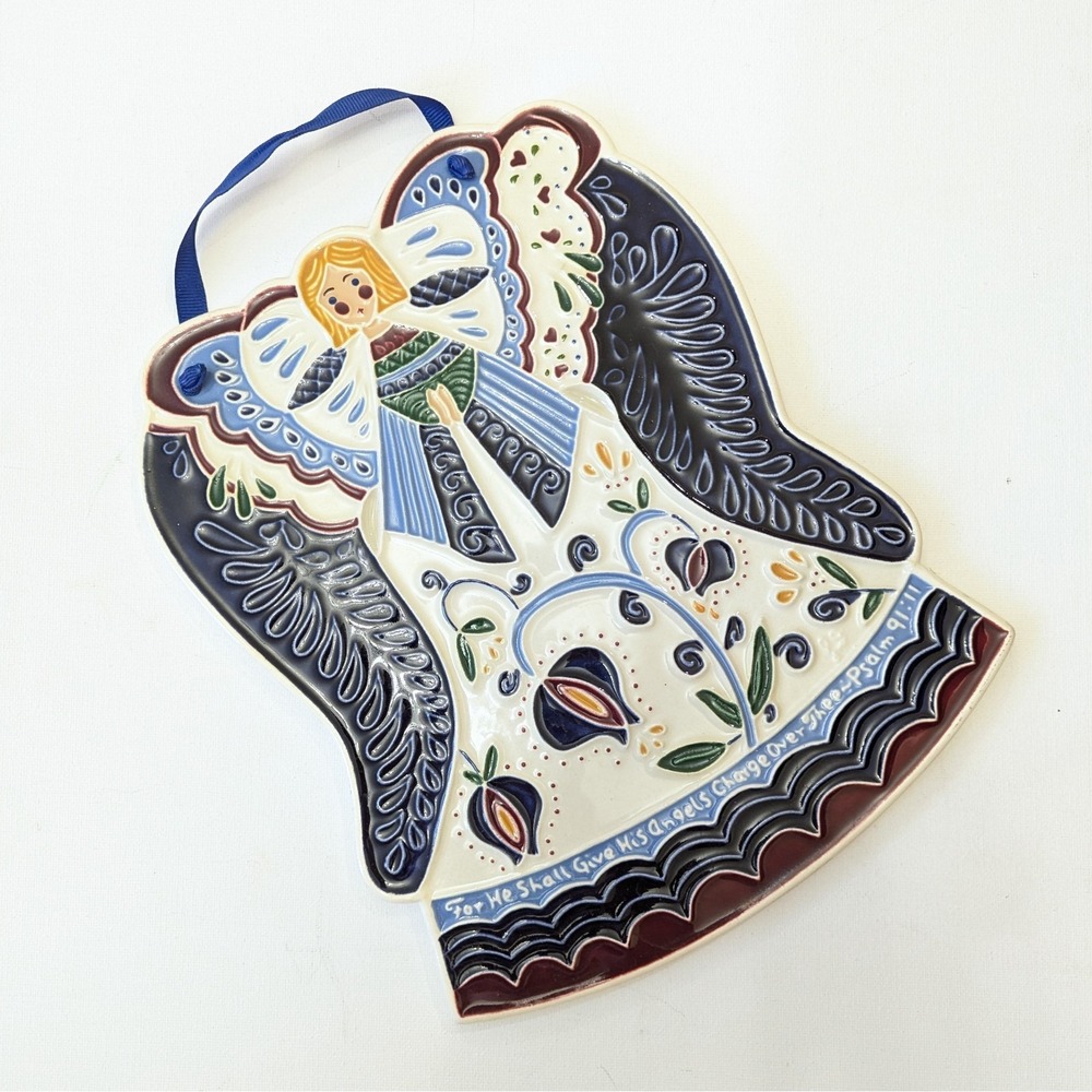 Vintage Angel Wall Hanging Tile Ceramic Psalm 91:11 JoAnn Duban Designs 1989